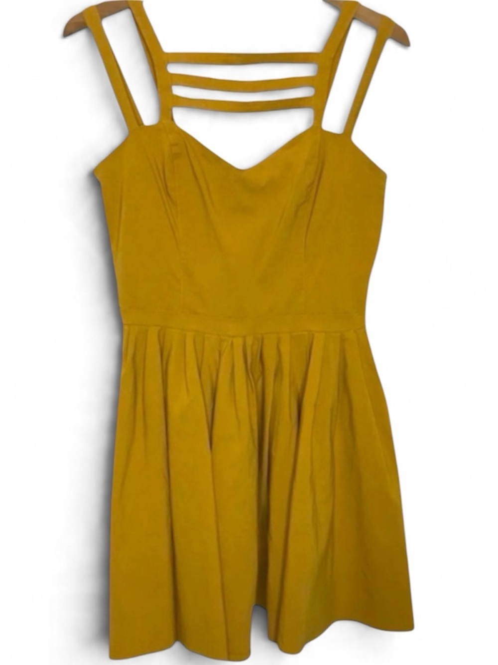 ASOS Mustard Yellow Skater Dress Strappy Fit Flare Mini Party Size 10